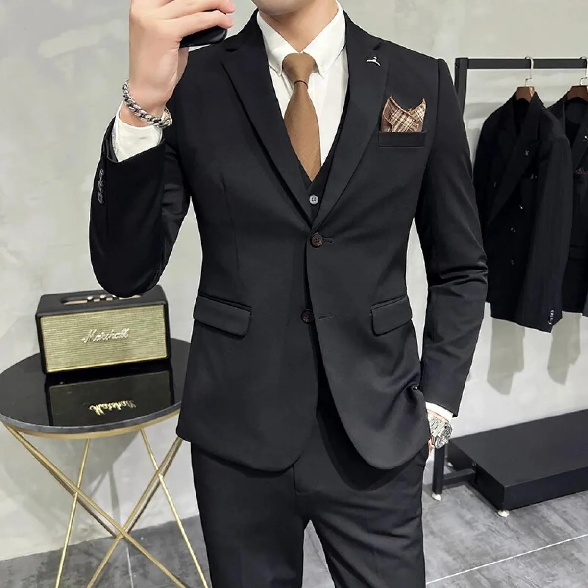 2023 moda dei nuovi uomini per il tempo libero boutique business tinta unita abito da sposa sottile/uomo a righe 3 pezzi blazer