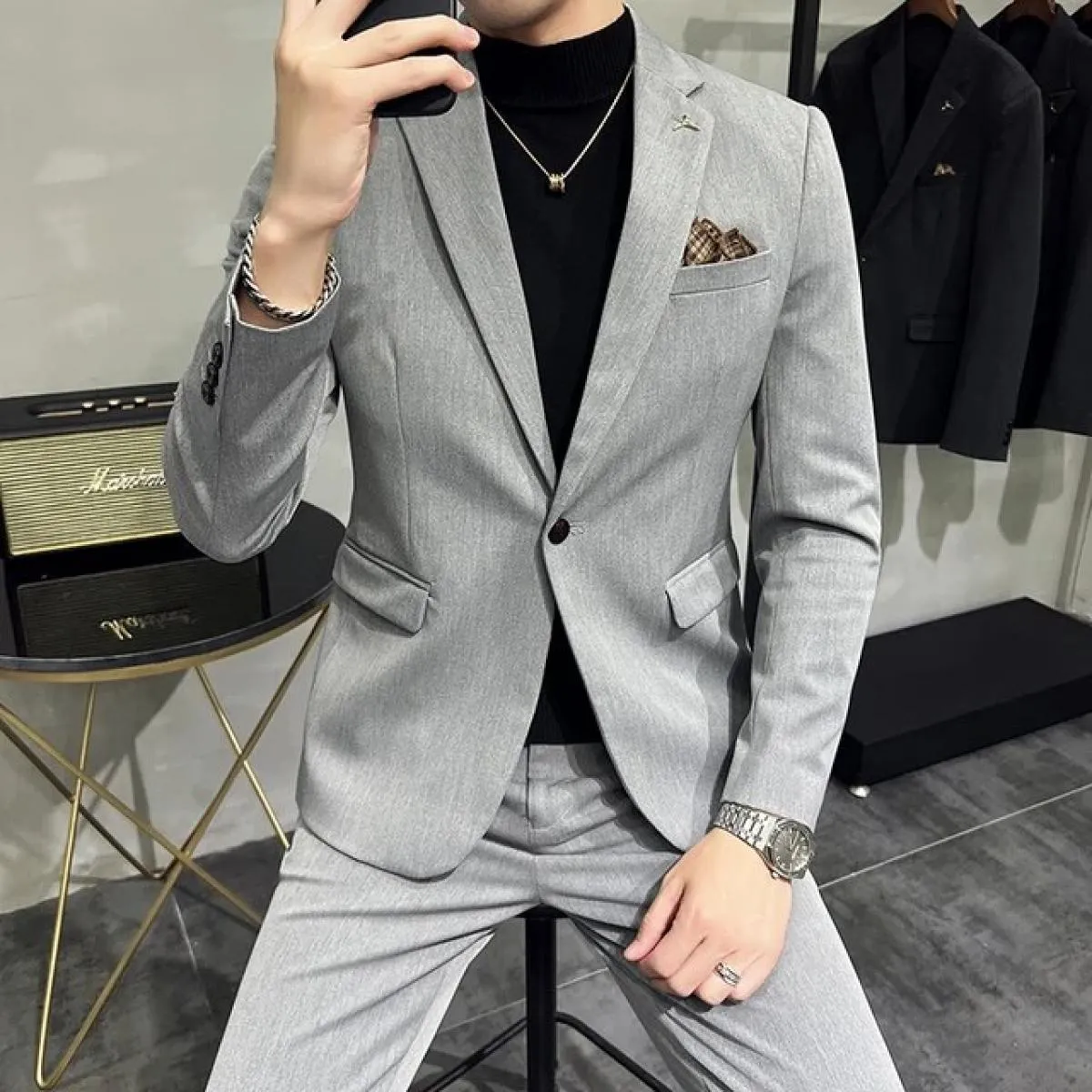 2023 moda dei nuovi uomini per il tempo libero boutique business tinta unita abito da sposa sottile/uomo a righe 3 pezzi blazer