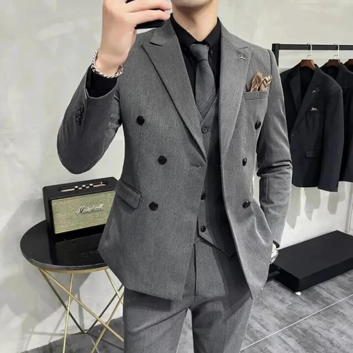 2023 moda dei nuovi uomini per il tempo libero boutique business tinta unita abito da sposa sottile/uomo a righe 3 pezzi blazer