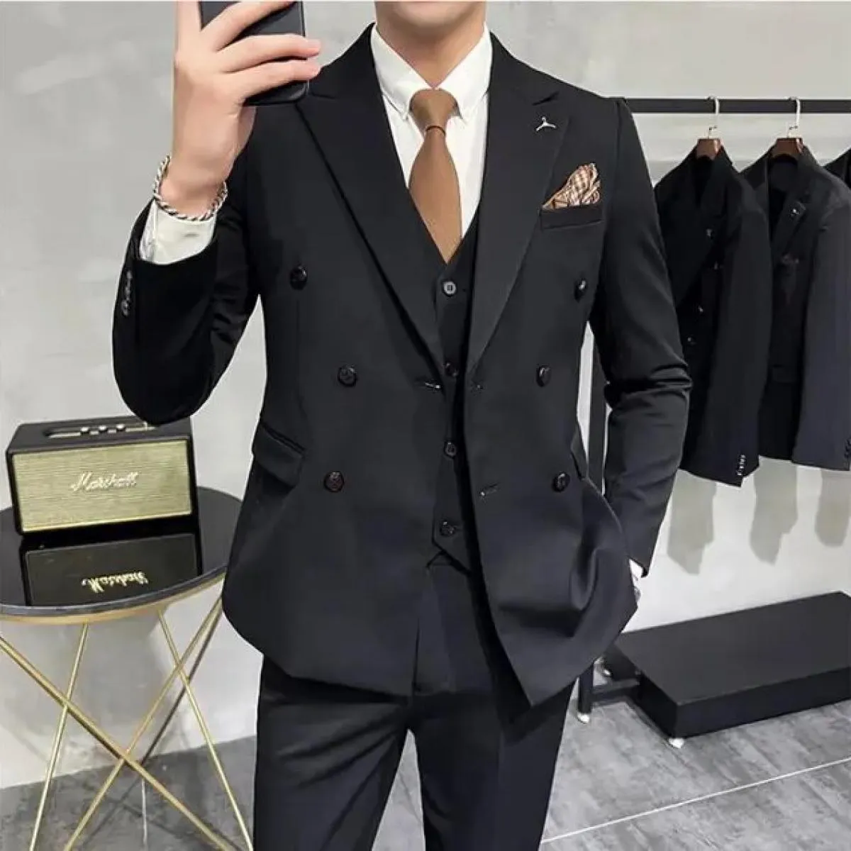 2023 moda dei nuovi uomini per il tempo libero boutique business tinta unita abito da sposa sottile/uomo a righe 3 pezzi blazer