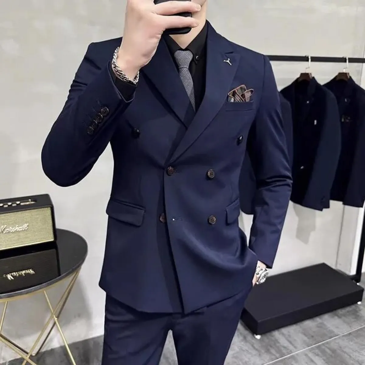 2023 moda dei nuovi uomini per il tempo libero boutique business tinta unita abito da sposa sottile/uomo a righe 3 pezzi blazer