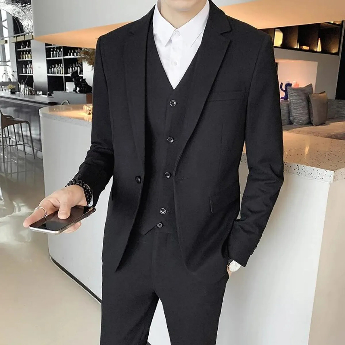 2023 moda dei nuovi uomini per il tempo libero boutique business tinta unita abito da sposa sottile/uomo a righe 3 pezzi blazer
