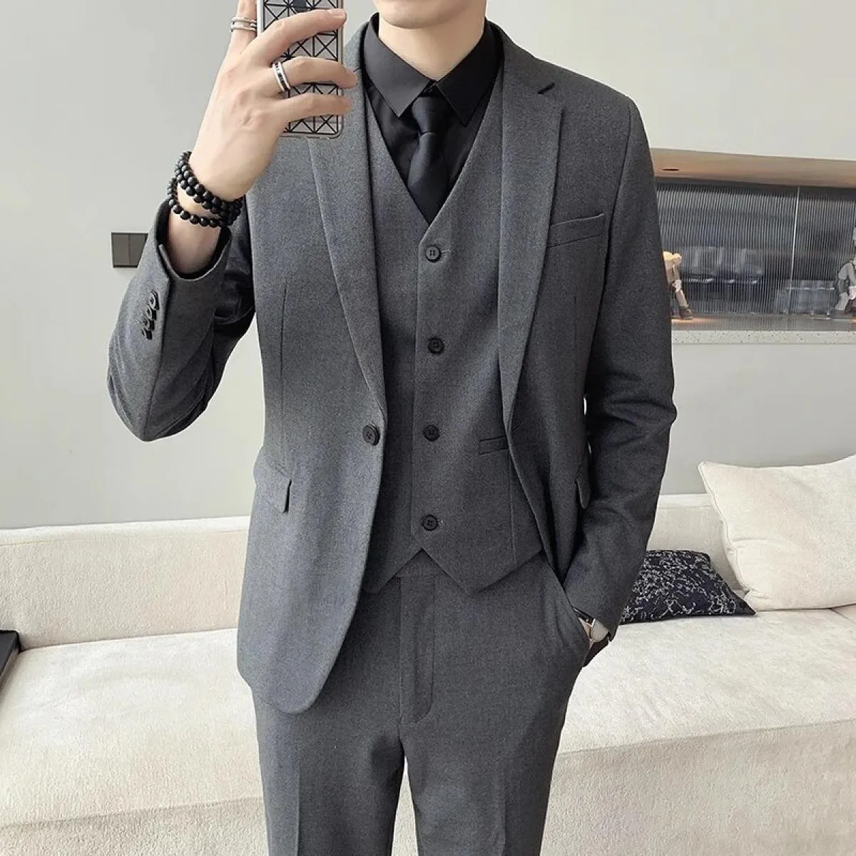 2023 moda dei nuovi uomini per il tempo libero boutique business tinta unita abito da sposa sottile/uomo a righe 3 pezzi blazer