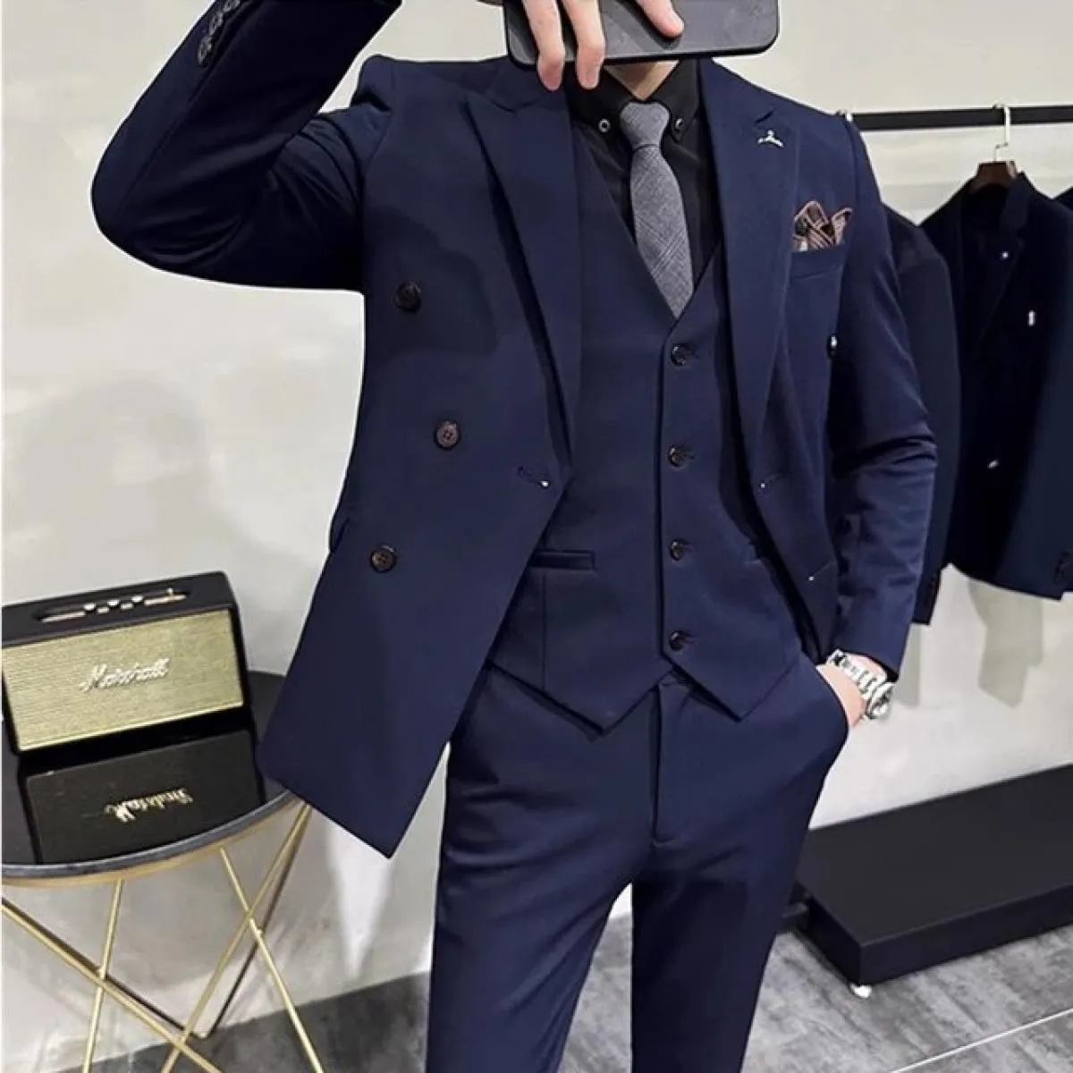 2023 moda dei nuovi uomini per il tempo libero boutique business tinta unita abito da sposa sottile/uomo a righe 3 pezzi blazer
