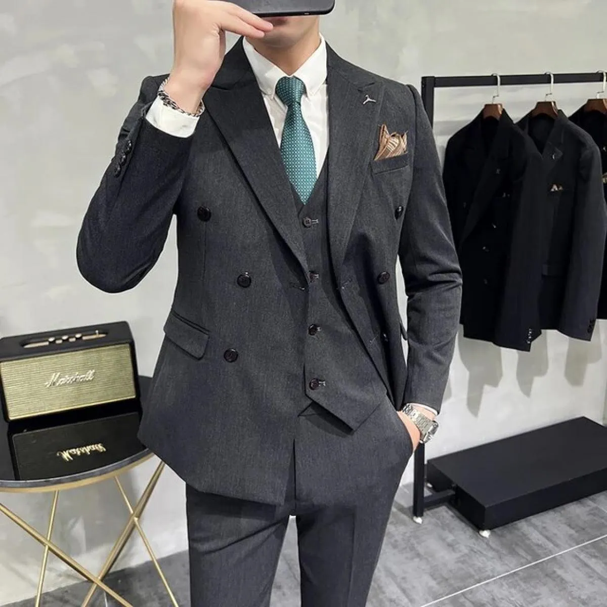 2023 moda dei nuovi uomini per il tempo libero boutique business tinta unita abito da sposa sottile/uomo a righe 3 pezzi blazer