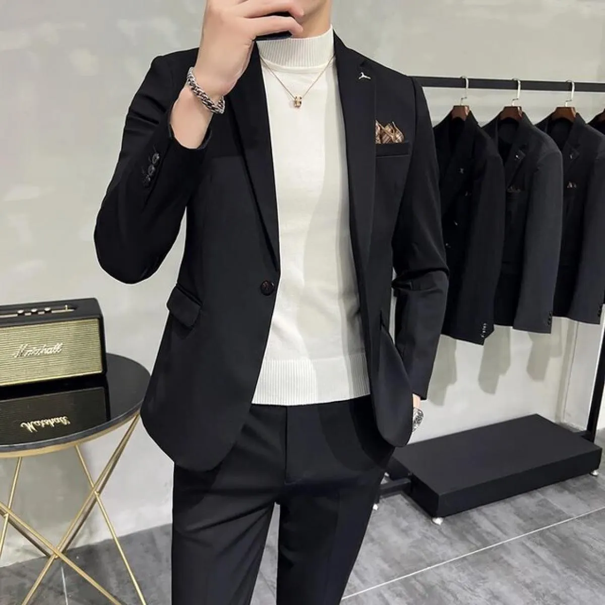 2023 moda dei nuovi uomini per il tempo libero boutique business tinta unita abito da sposa sottile/uomo a righe 3 pezzi blazer