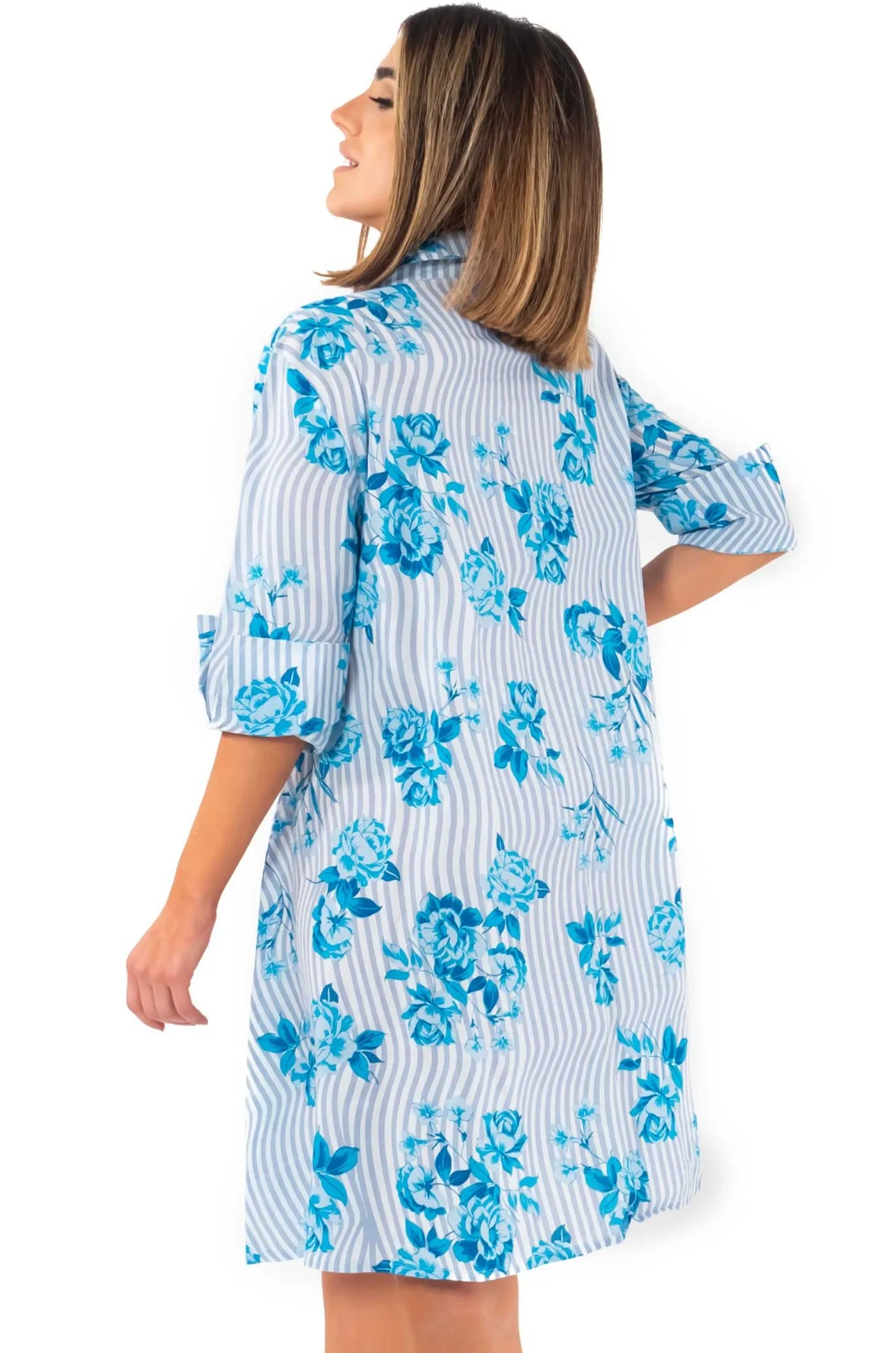 ABITO CAMICIA RIGHE E FIORI