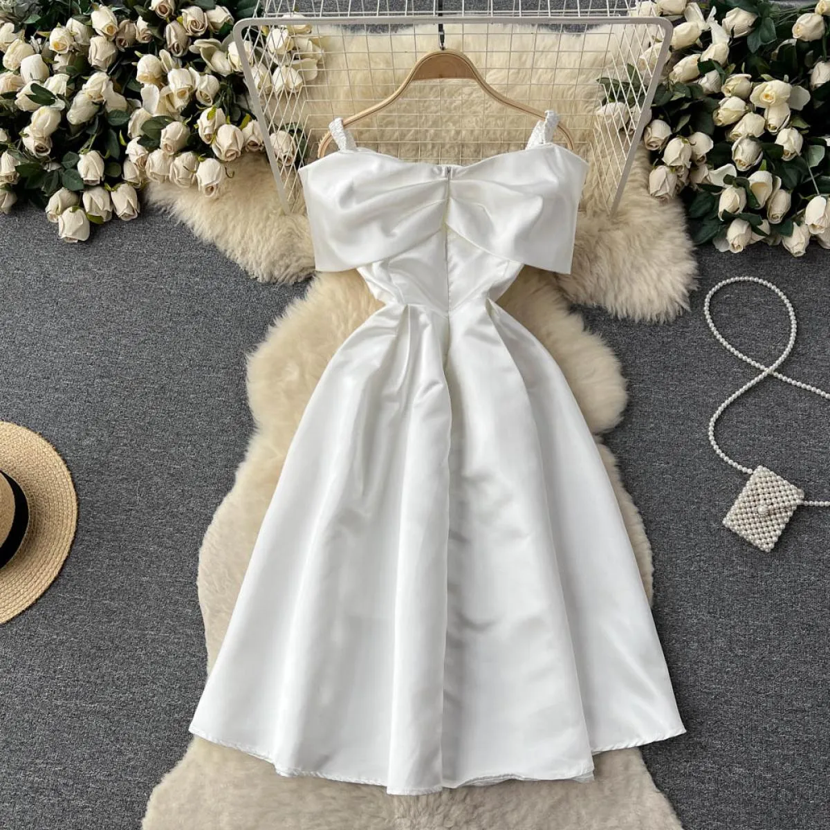 Abito formale midi bianco estivo per donna Abito con fiocco grande Twist aderente Abiti da sera per feste femminili Slash Neck E