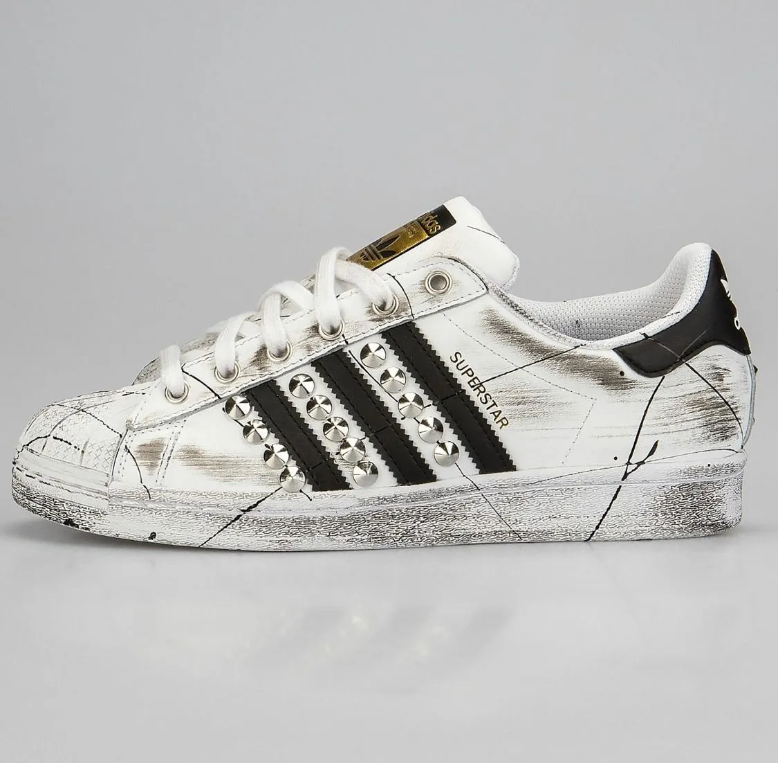 Adidas Superstar Bianche Vintage Borchie Argento Effetto Invecchiato [Handmade]