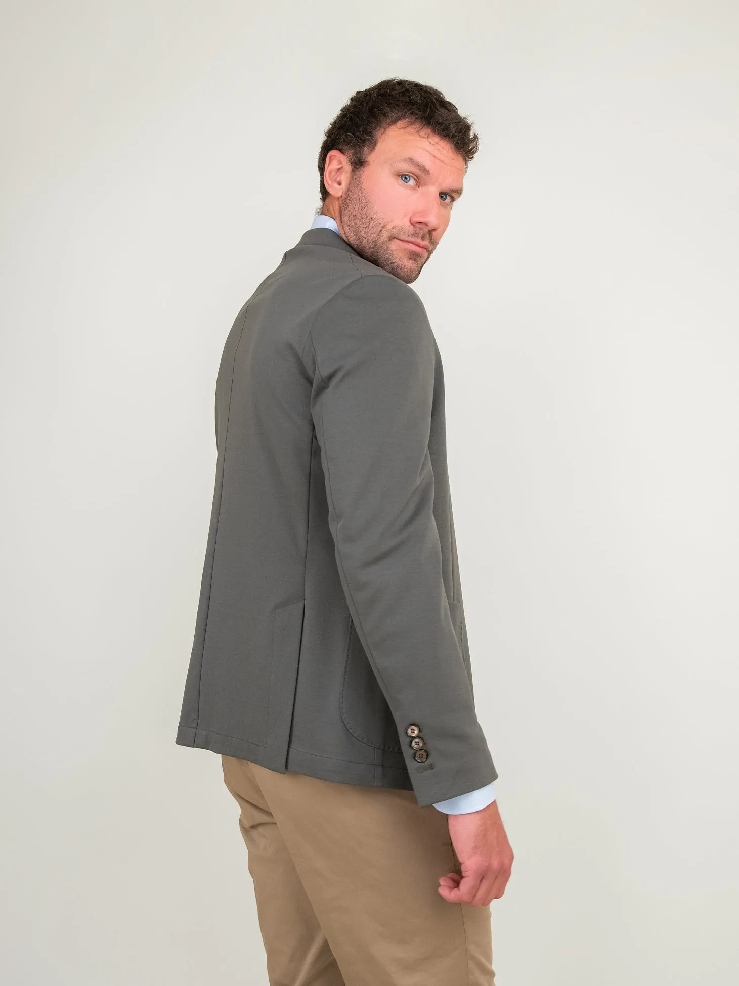 BLAZER IN MISTO COTONE PUNTO MILANO VERDE MILITARE