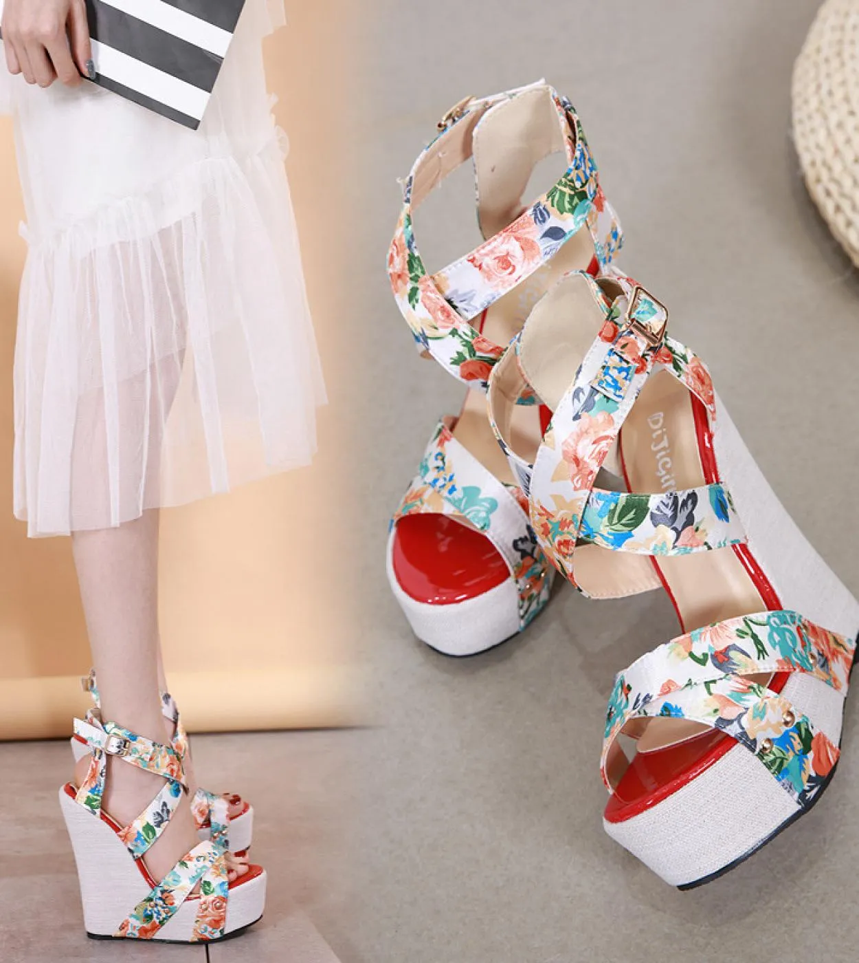 Brand Elegant Sandals Women High Heels Pumps Super High Heel Womens Banquet Sandals Waterproof Platform Toe Sandals  Wo