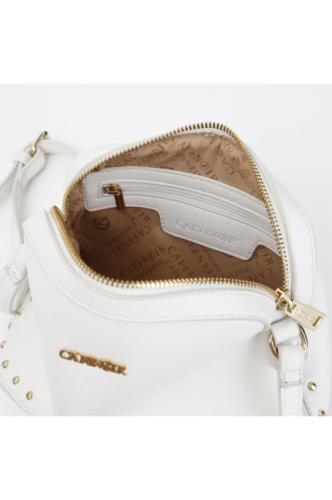 camera bag con applicazione di rivetti bianco