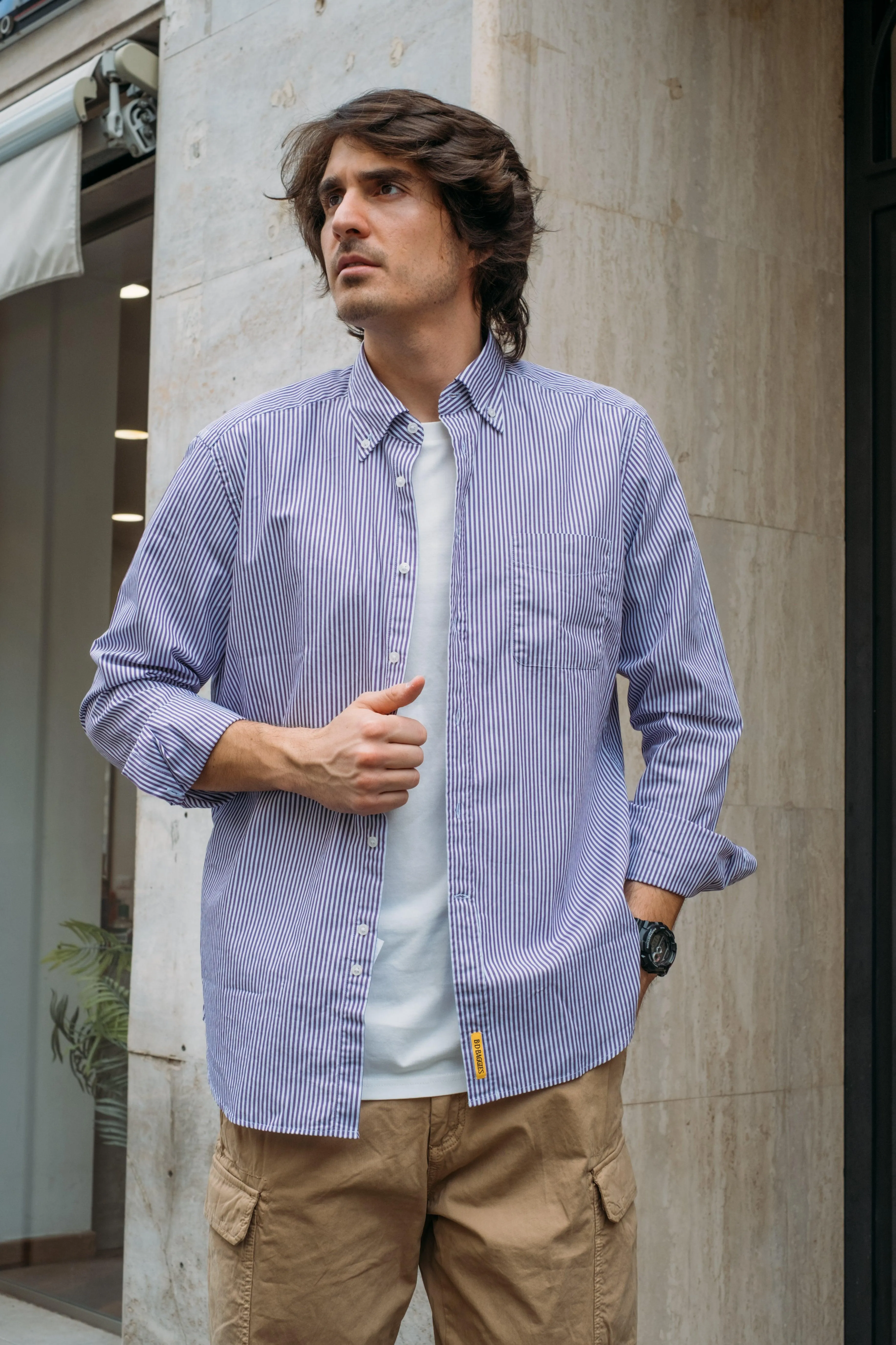 Camicia Bradford in Cotone Mille Righe Viola