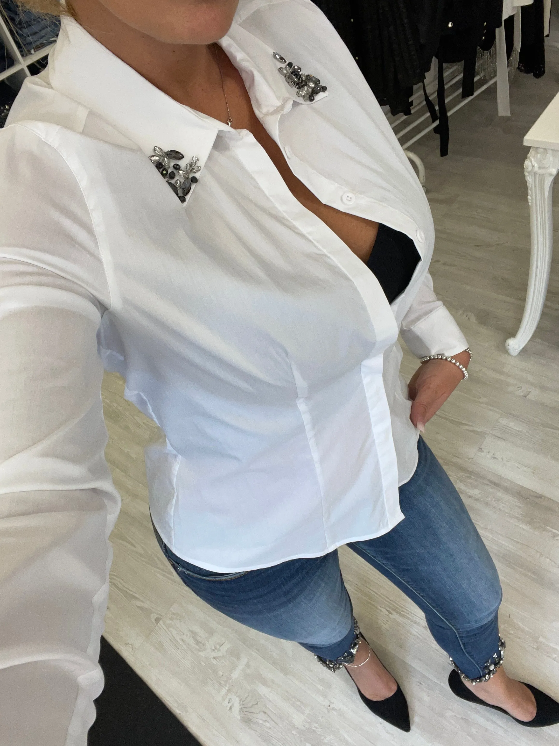 Camicia collo Swarovski