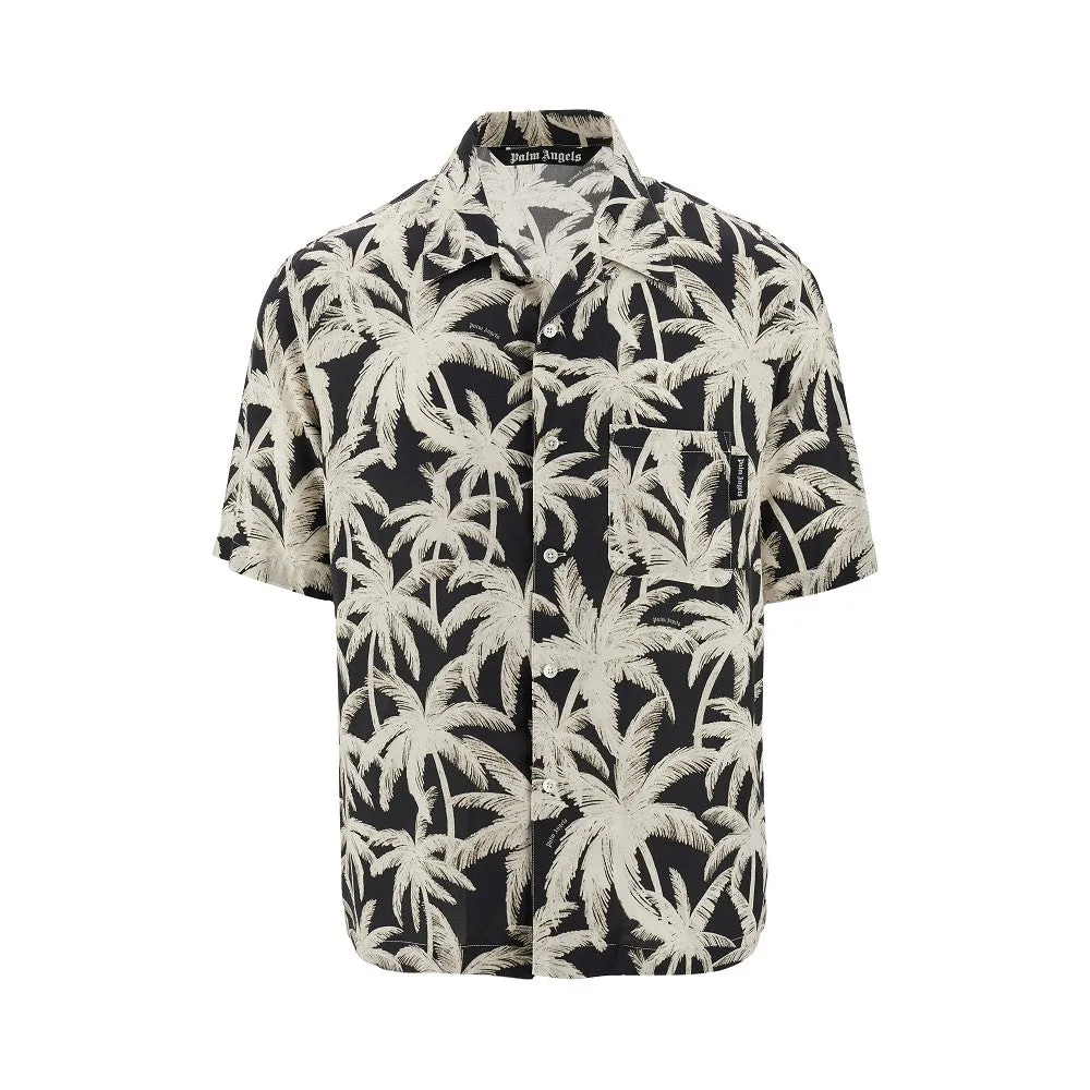 Camicia in viscosa con motivo 'Palms'