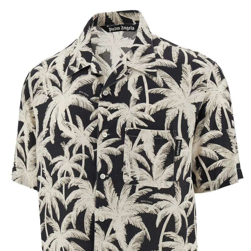Camicia in viscosa con motivo 'Palms'