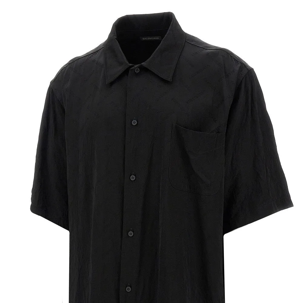 Camicia in viscosa jacquard logo all-over