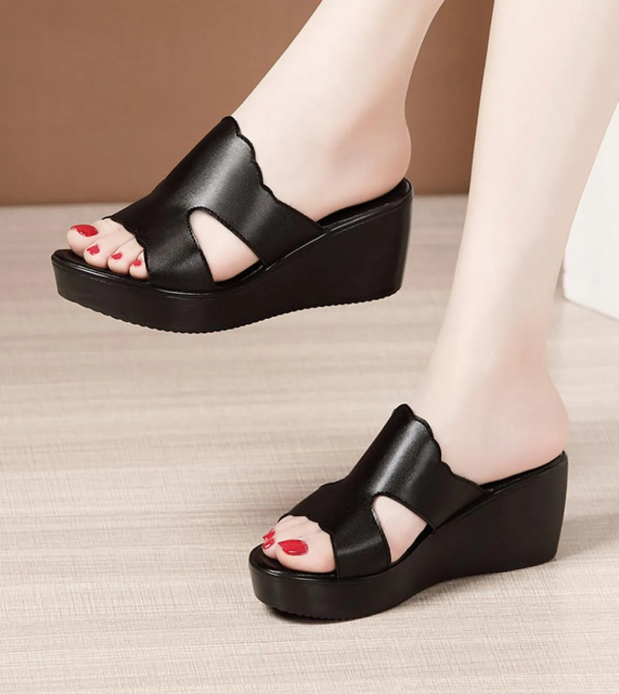Comemore 2022 Summer Platform Flip Flops Highheeled Wedge Woman Slides Sandals Women Slippers Luxury Casual Shoes Black