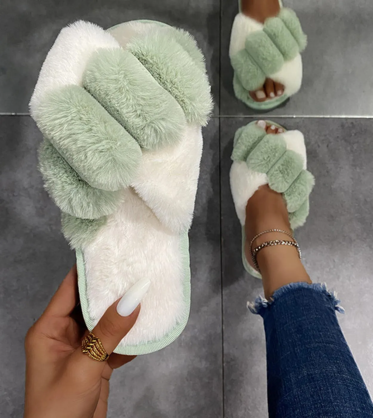 Comemore House Fuzzy Slippers Women 2022 Winter Fashion Fluffy Fur Slipper Home Slides Flat Indoor Floor Flip Flops Ladi