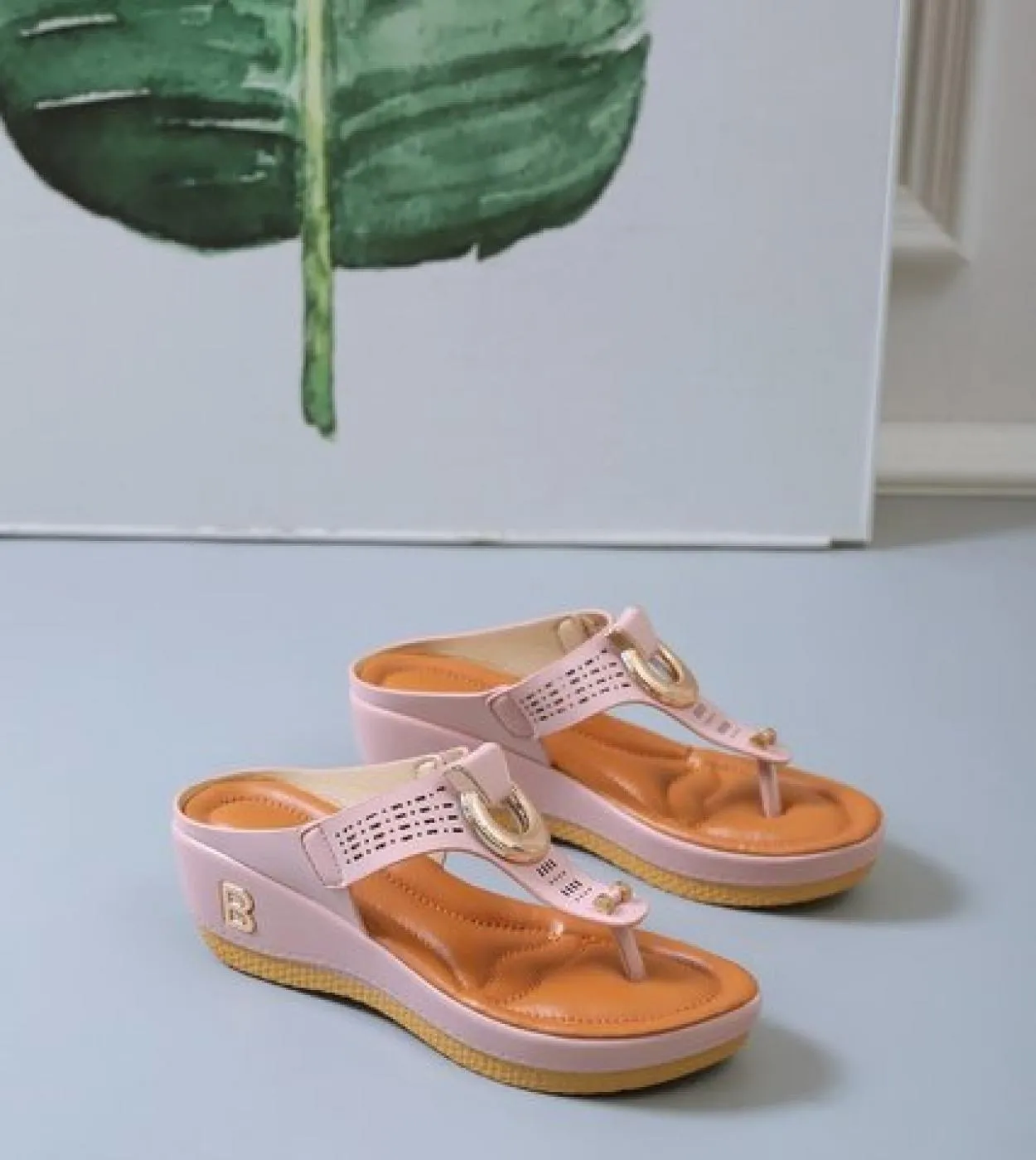 Comemore Retro Ladies Slippers 2023 Summer New Pearl Fashion Womens Wedge Beach Shoes Flip Flops Comfortable Sandals Fo