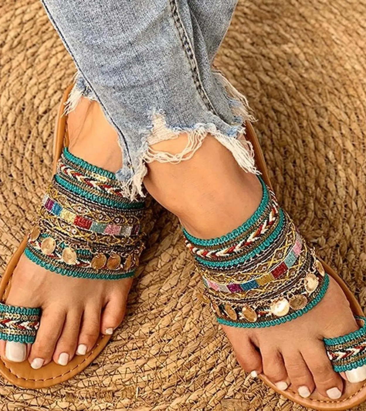 Comemore Women Shoes Summer Greek Style Boho Ladies Flat Slippers Casual Breathable Flip Flops Beach Women Sandals Free
