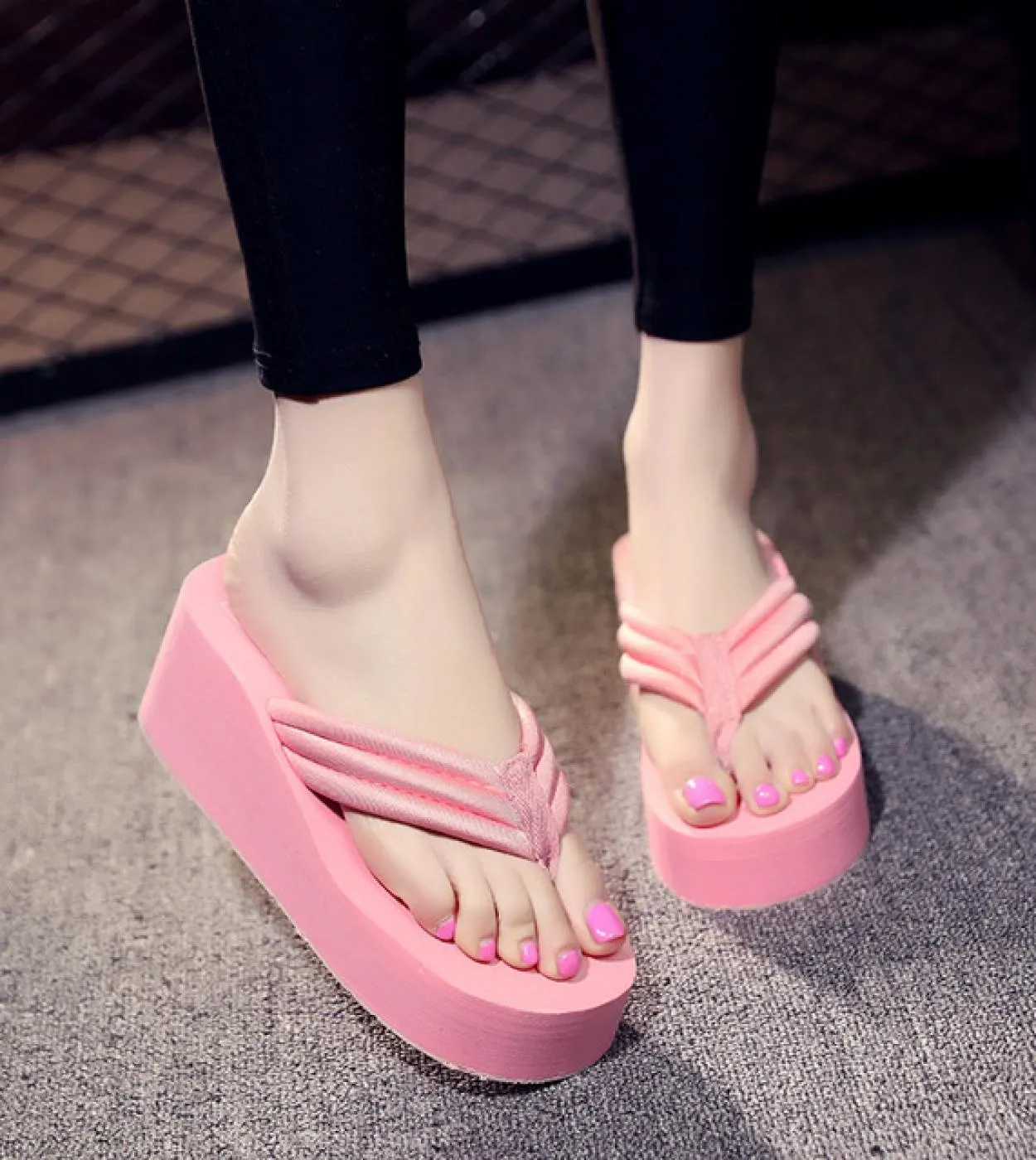 Comemore Women Summer Shoes Woman  Wedge Rubber Flip Flops Heeled Mules Candy Colors Platform Female Beach Slippers Whit