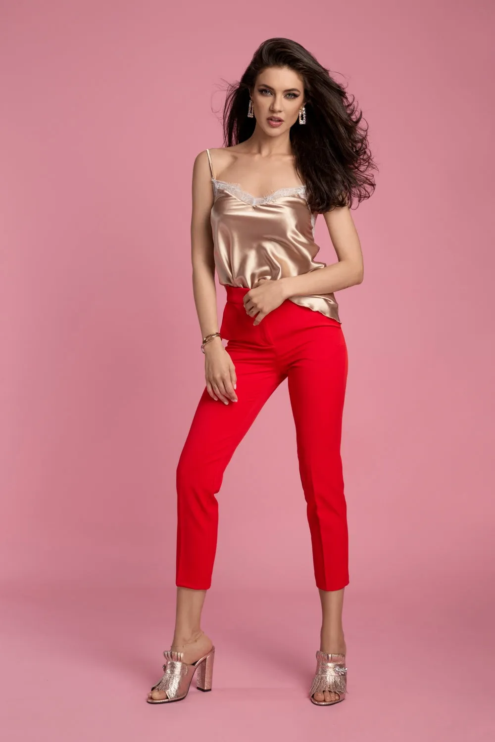 Completo tailleur rosso corallo Atmosphere giacca con scollo a revers