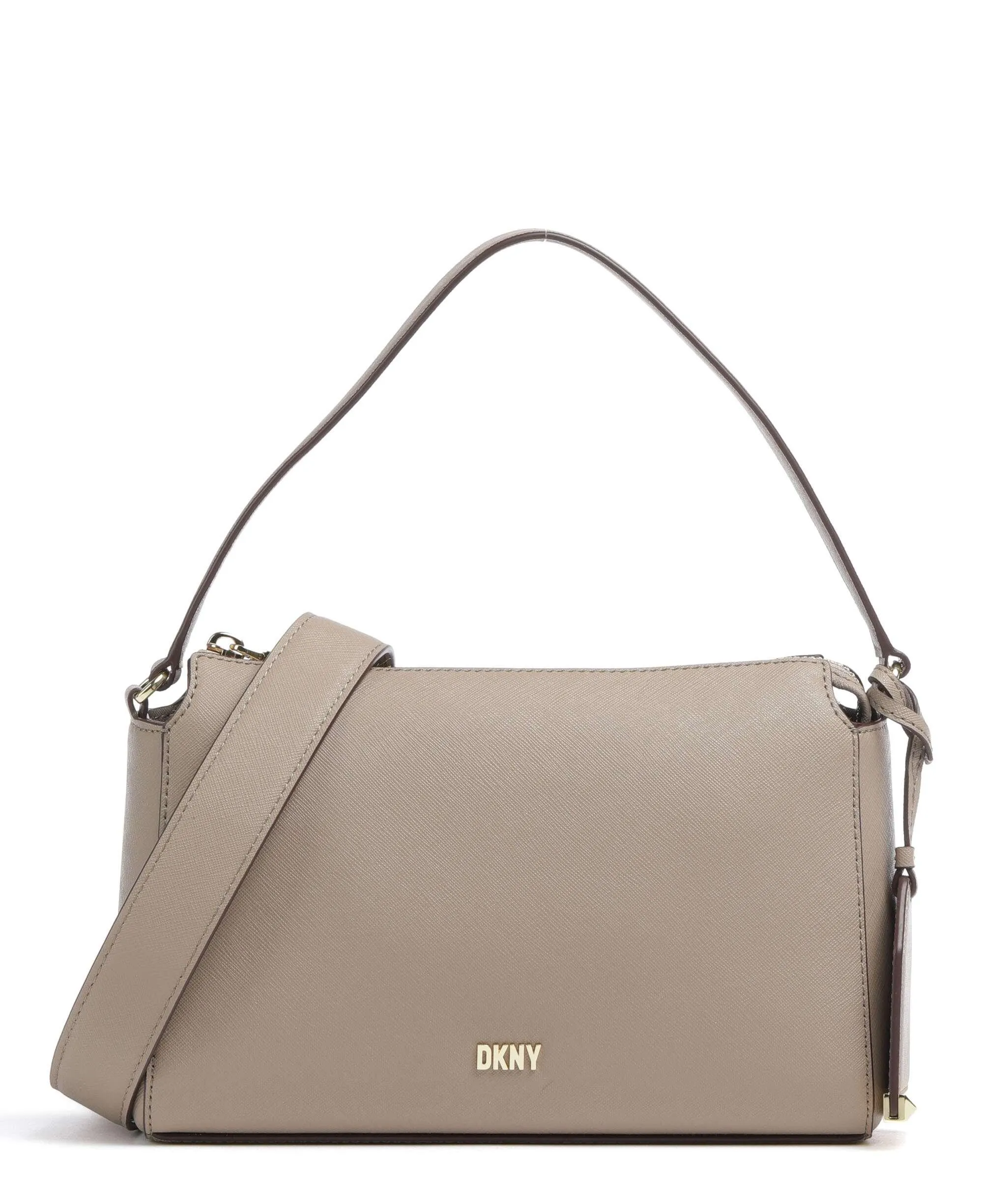  DKNY Belle Borsa a spalla pelle di vacchetta saffiano marrone chiaro  