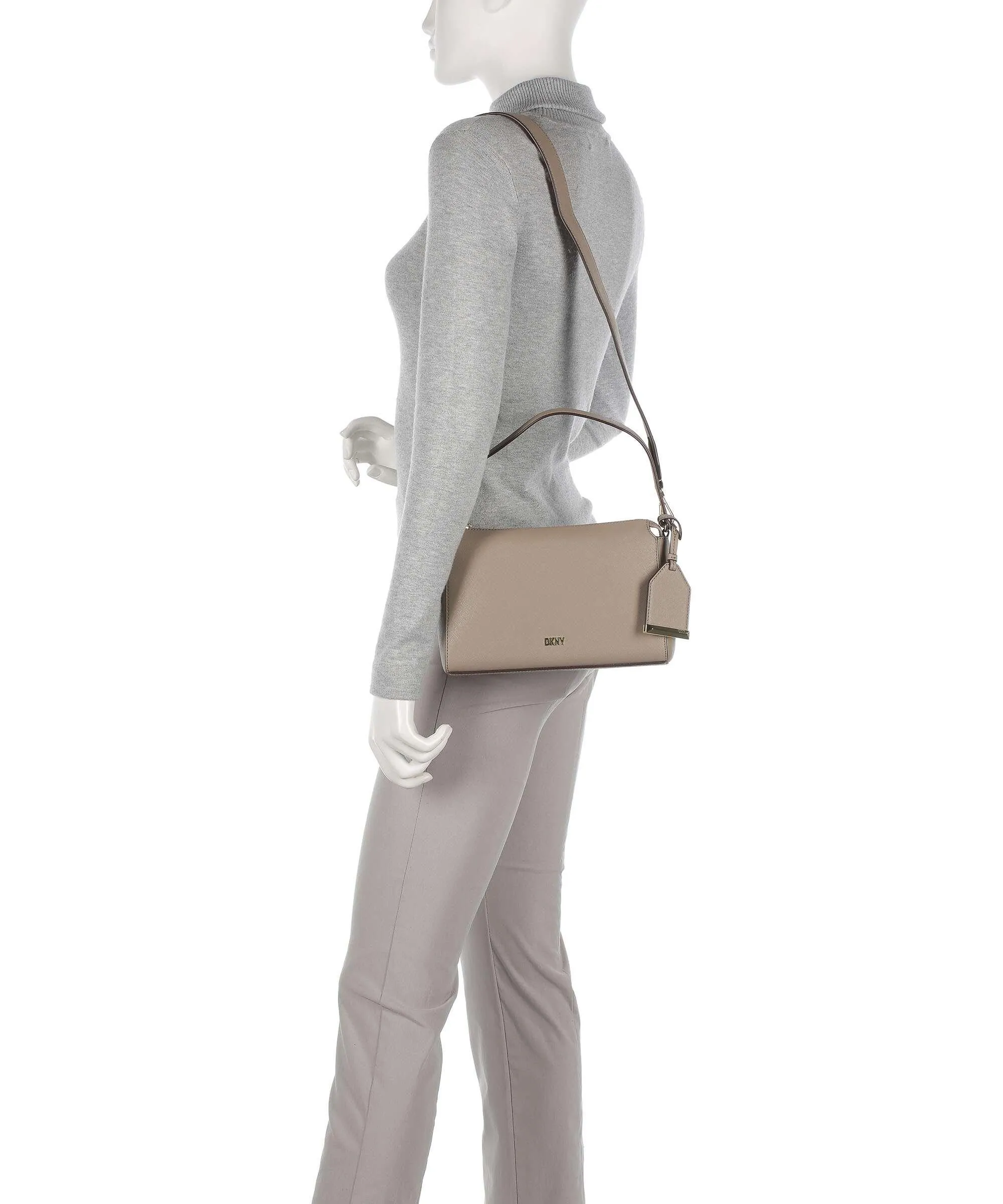  DKNY Belle Borsa a spalla pelle di vacchetta saffiano marrone chiaro  