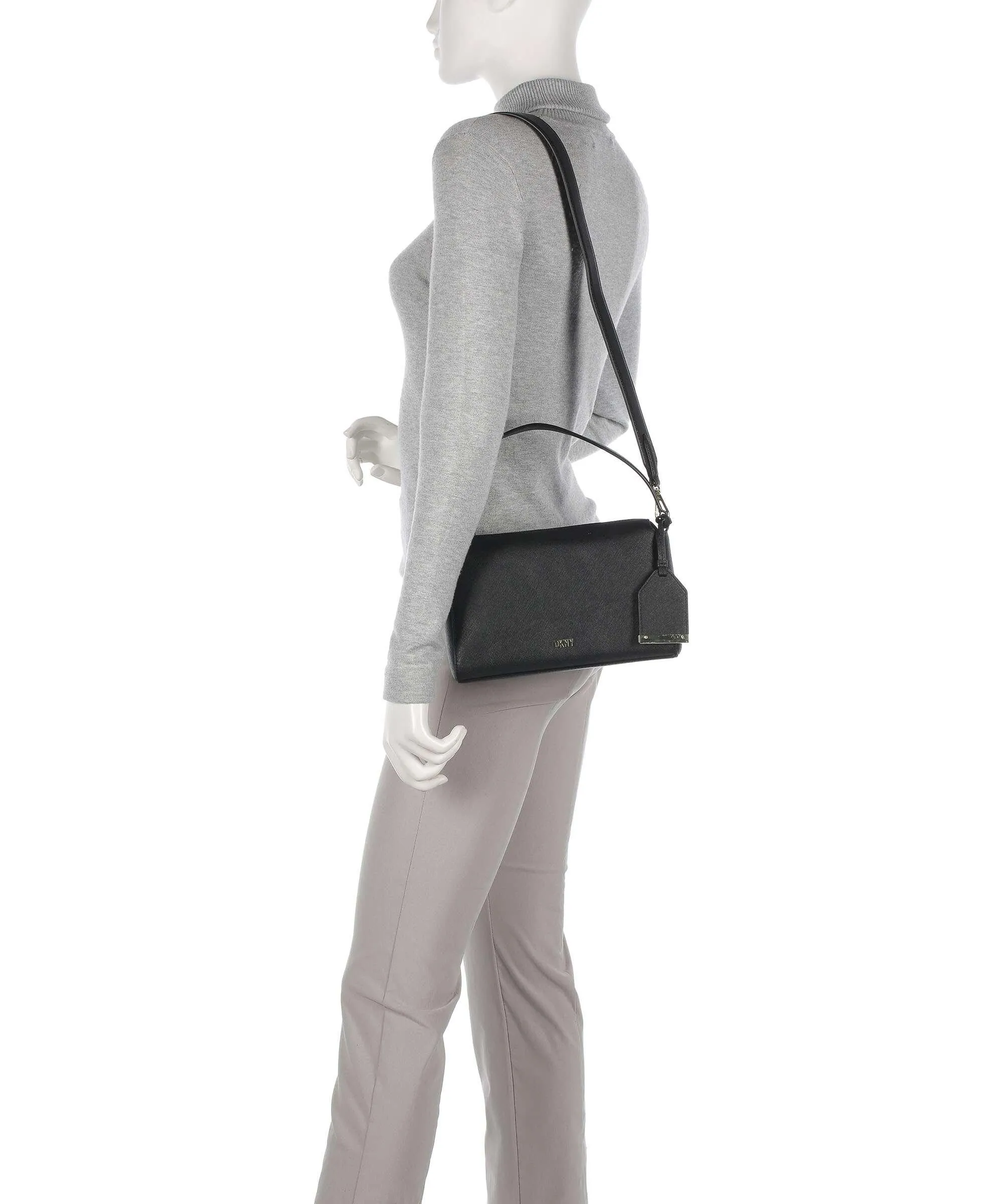  DKNY Belle Borsa a spalla pelle di vacchetta saffiano nero  