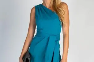 Elegante mini abito con cintura e gonna ad incrocio Ireland, petrolio
