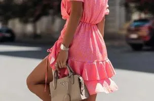 Elegante mini abito con stampa Tamba, rosa