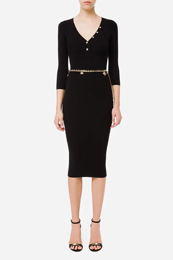 ELISABETTA FRANCHI  Longuette in maglia con cintura charms safari