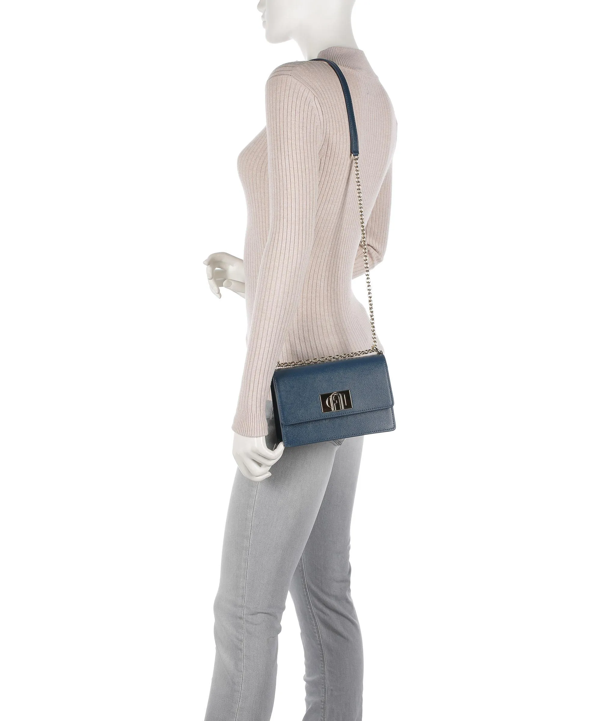  Furla 1927 Mini Borsa a spalla pelle di vacchetta grana petrol  