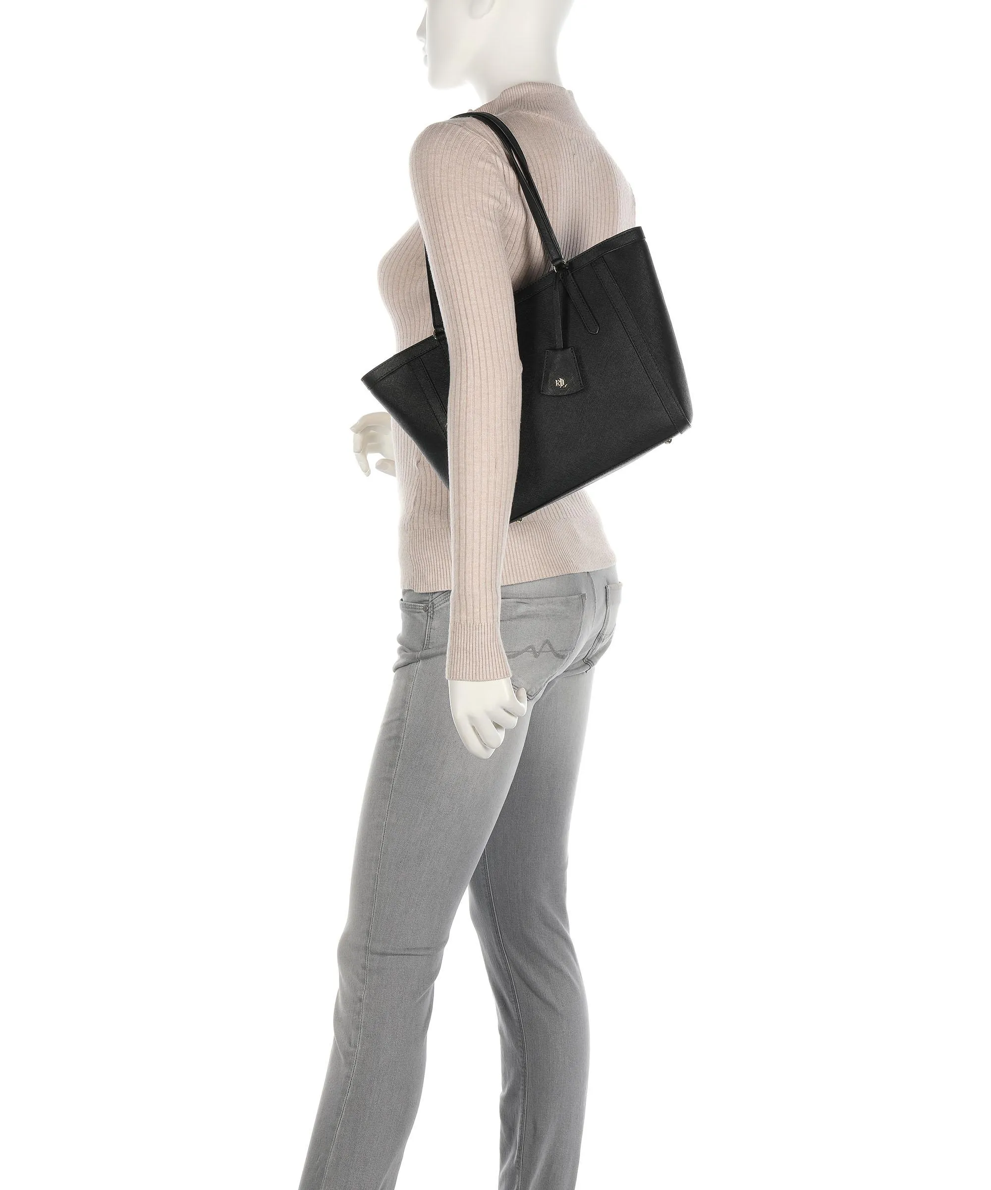  Lauren Ralph Lauren Clare 25 Borsa shopper pelle di vacchetta saffiano nero  