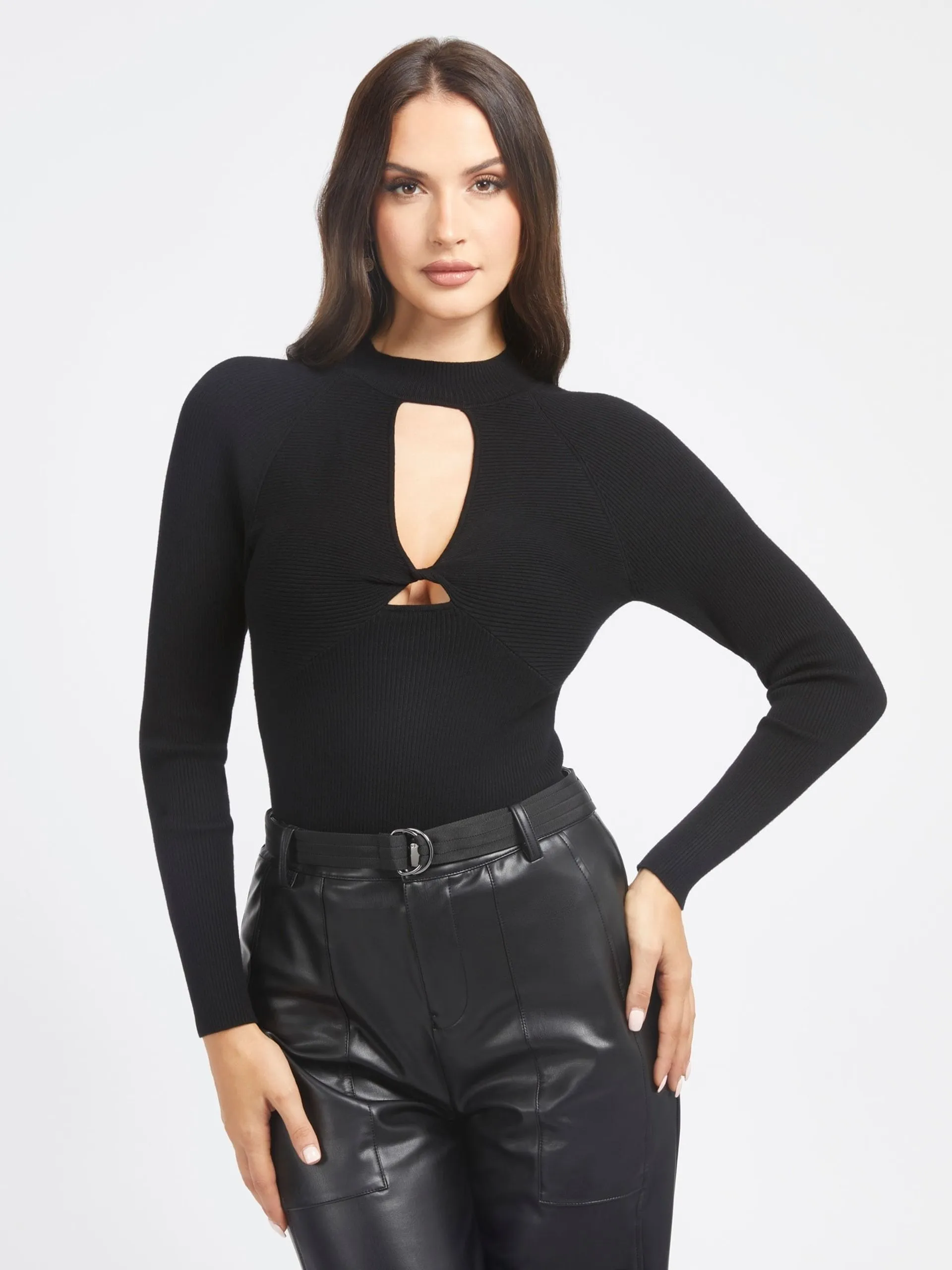 Maglione a costine con apertura guess