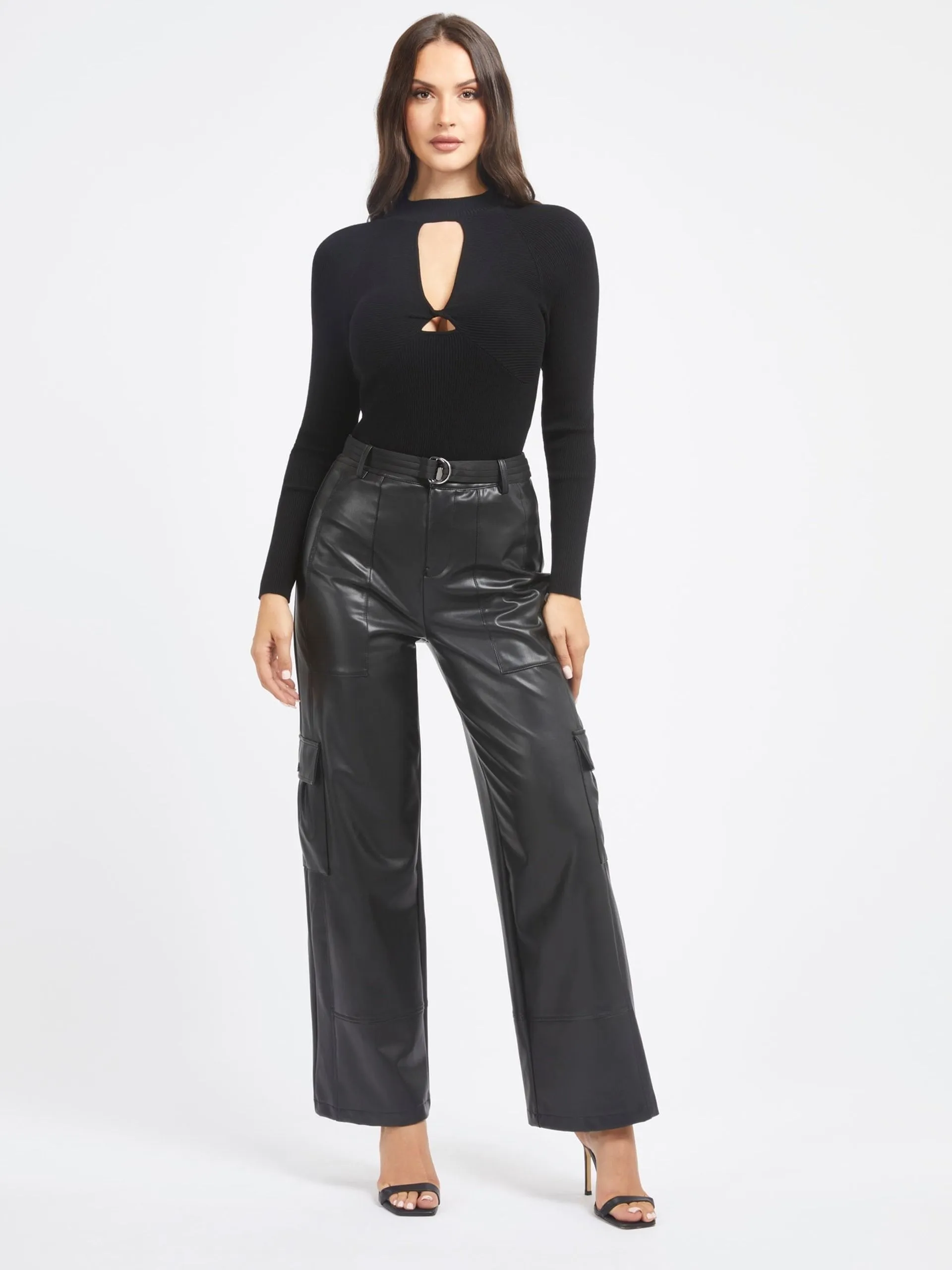 Maglione a costine con apertura guess