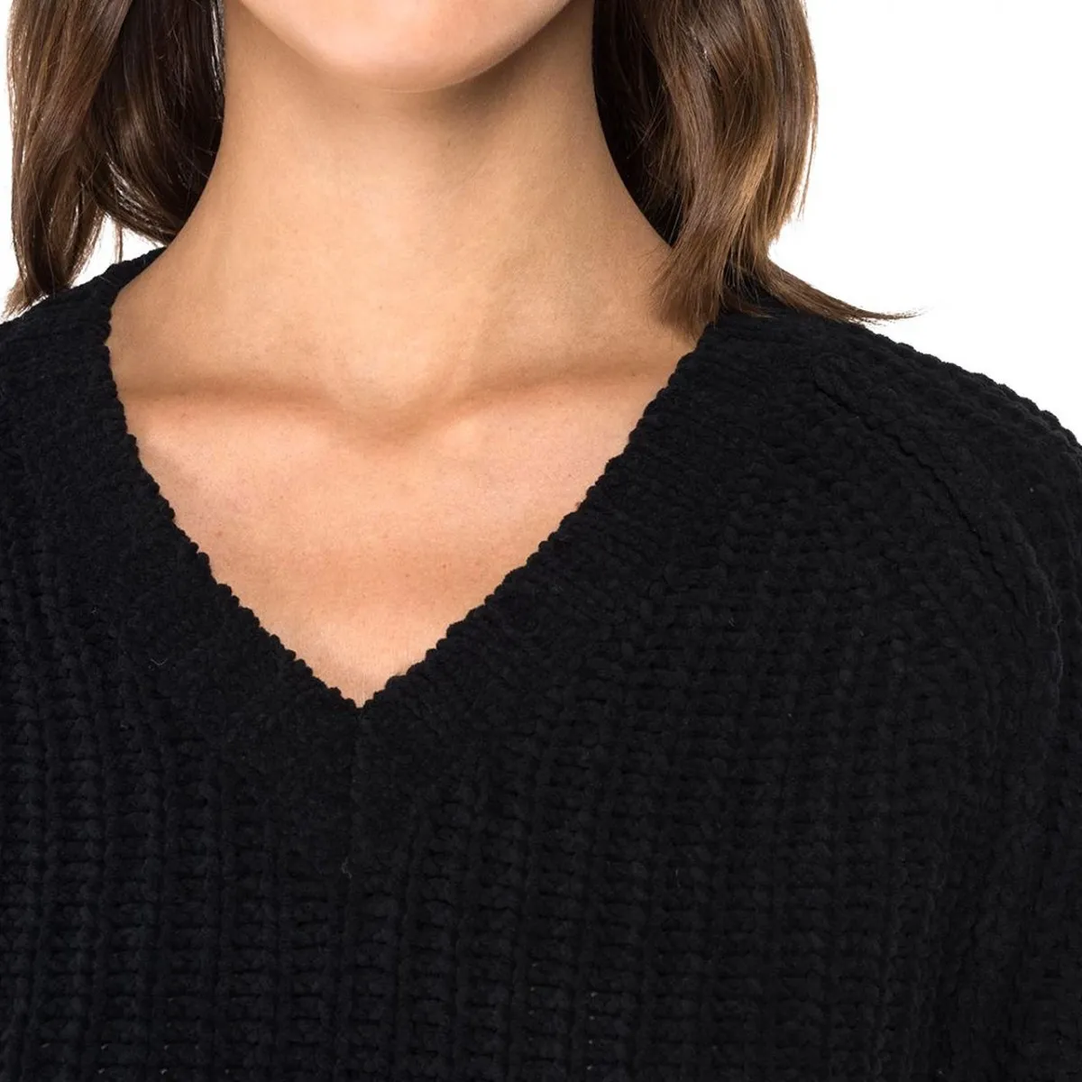 Maglione Crop Scollo A V, Nero