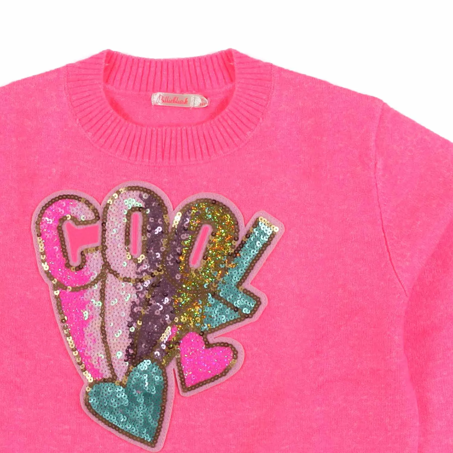 Maglione Rosa Fluo Con Paillettes Bambina