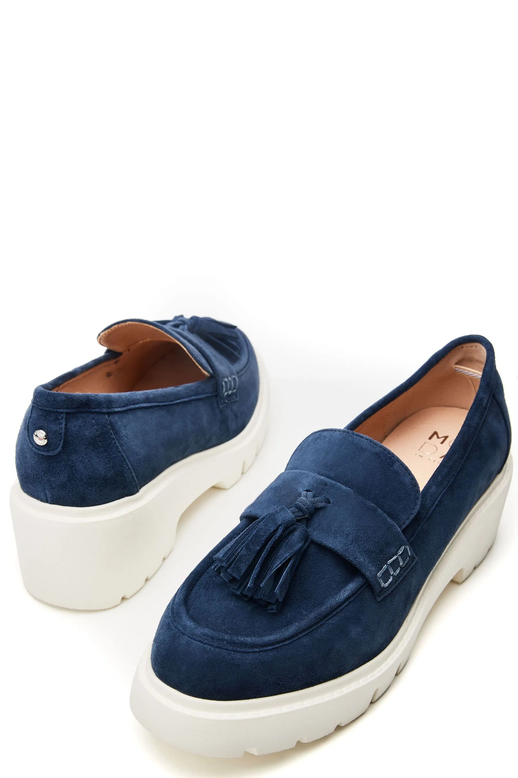 Moda in Pelle Blu - Feyre - Mocassini con zeppa e bordo con nappine