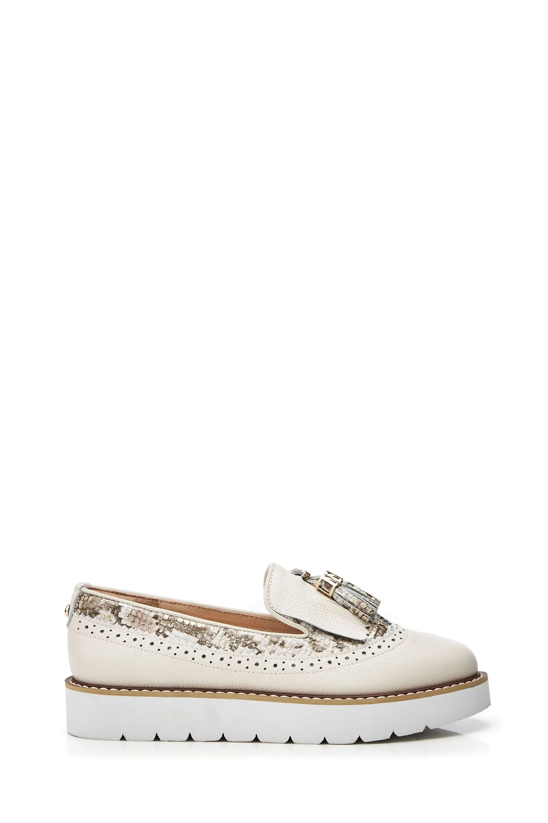 Moda in Pelle Eilani - Eva - Bianco con zeppa e dettaglio brogue - Mocassini