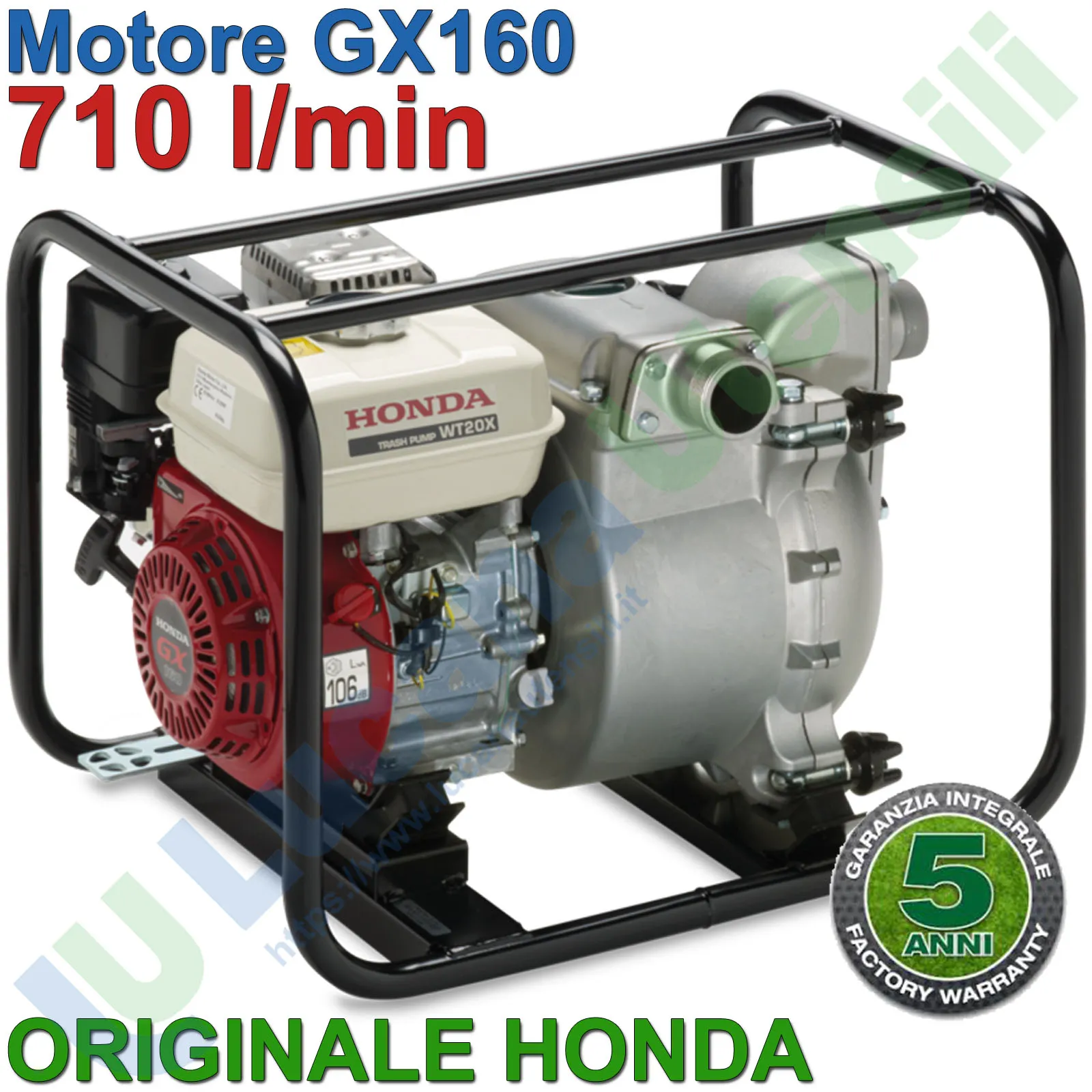 Motopompa Portatile a Scoppio 4 Tempi a Benzina HONDA Acque Nere ad Alta Prevalenza 30m 3,6kW Autoadescante WT20XK4