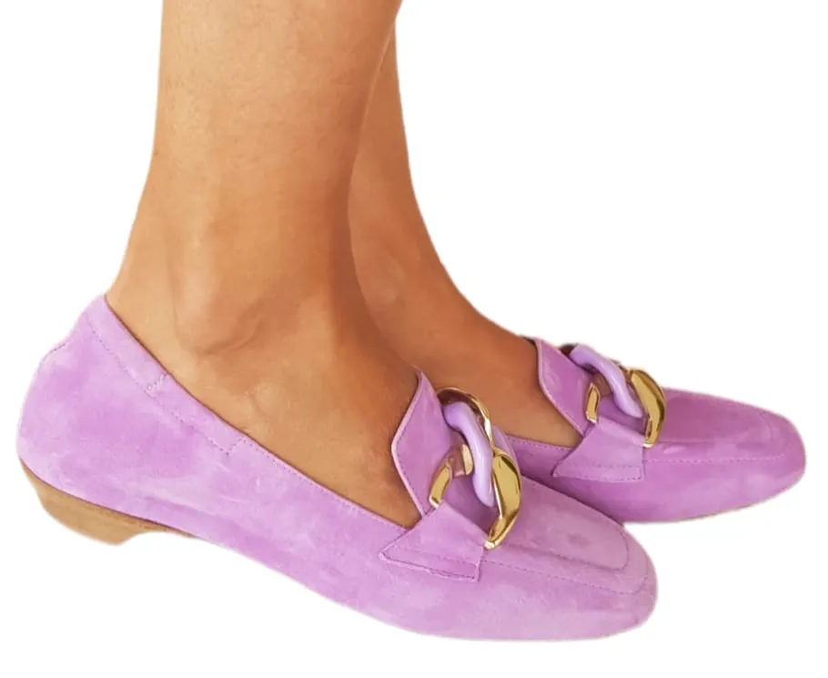Noa mocassino Camoscio Viola accessorio catena oro rif.85