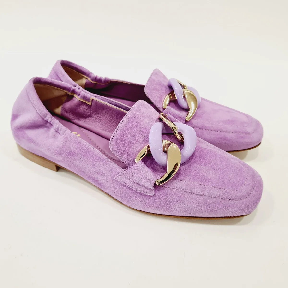 Noa mocassino Camoscio Viola accessorio catena oro rif.85