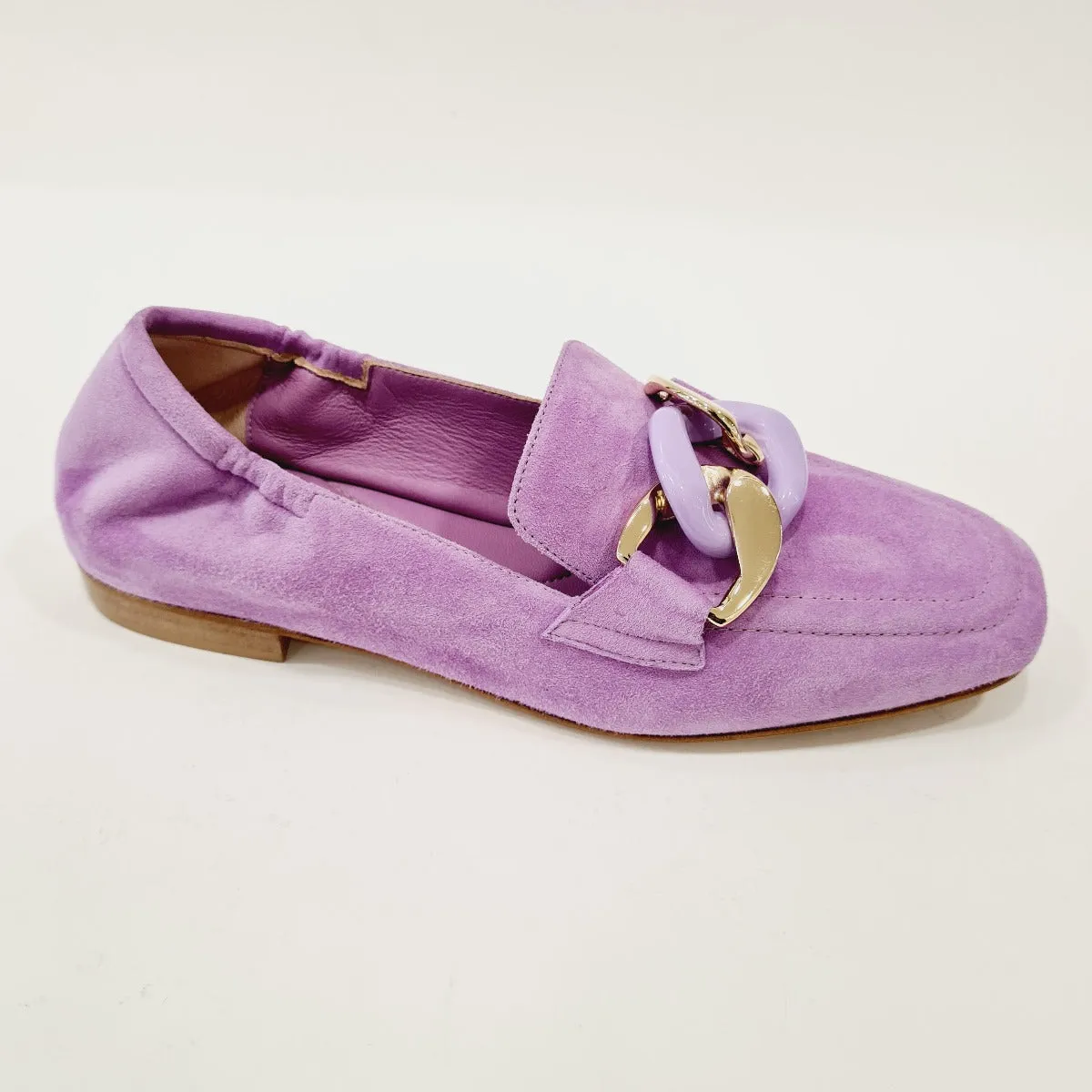 Noa mocassino Camoscio Viola accessorio catena oro rif.85