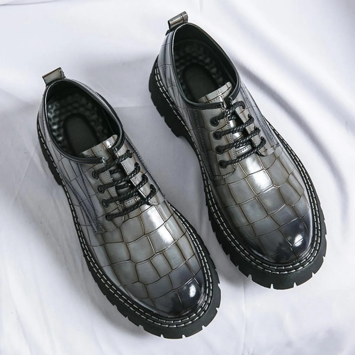 Nuove scarpe derby da uomo nere punta tonda stringate scarpe da uomo marroni grigie formali modello pietra spedizione gratuita t