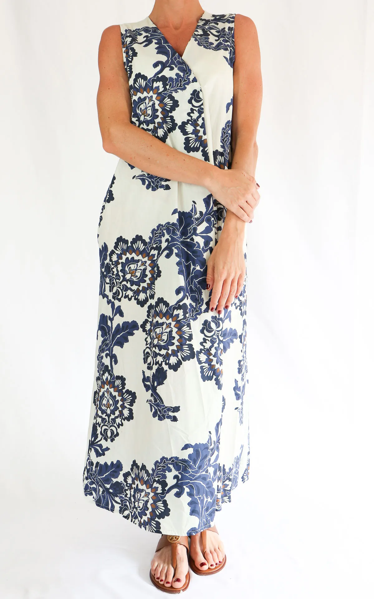 Off-on – Abito scollo V fantasia – Panna / blu