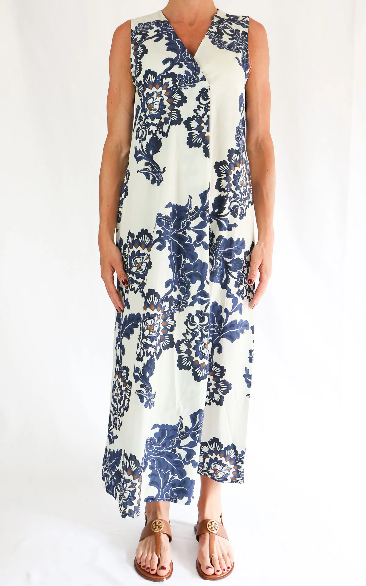 Off-on – Abito scollo V fantasia – Panna / blu