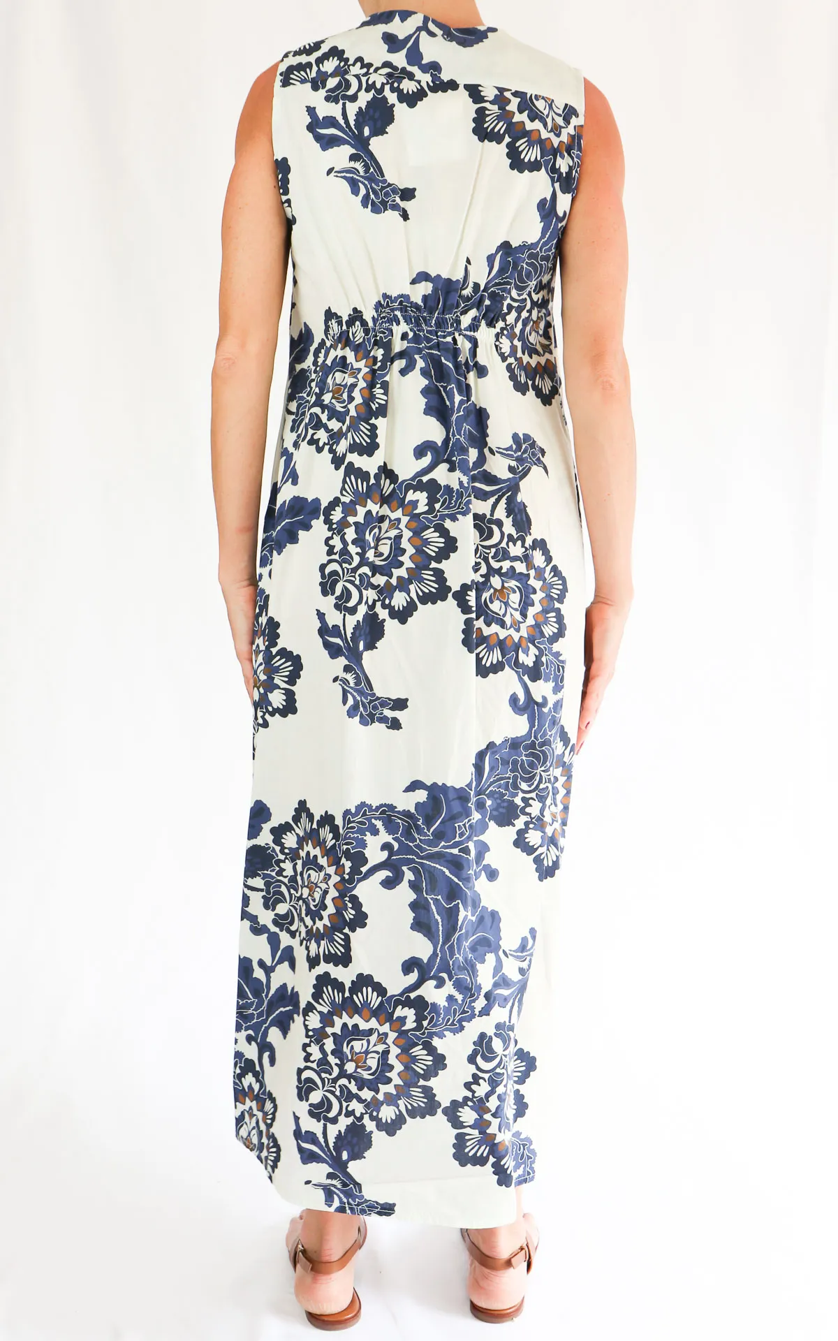 Off-on – Abito scollo V fantasia – Panna / blu