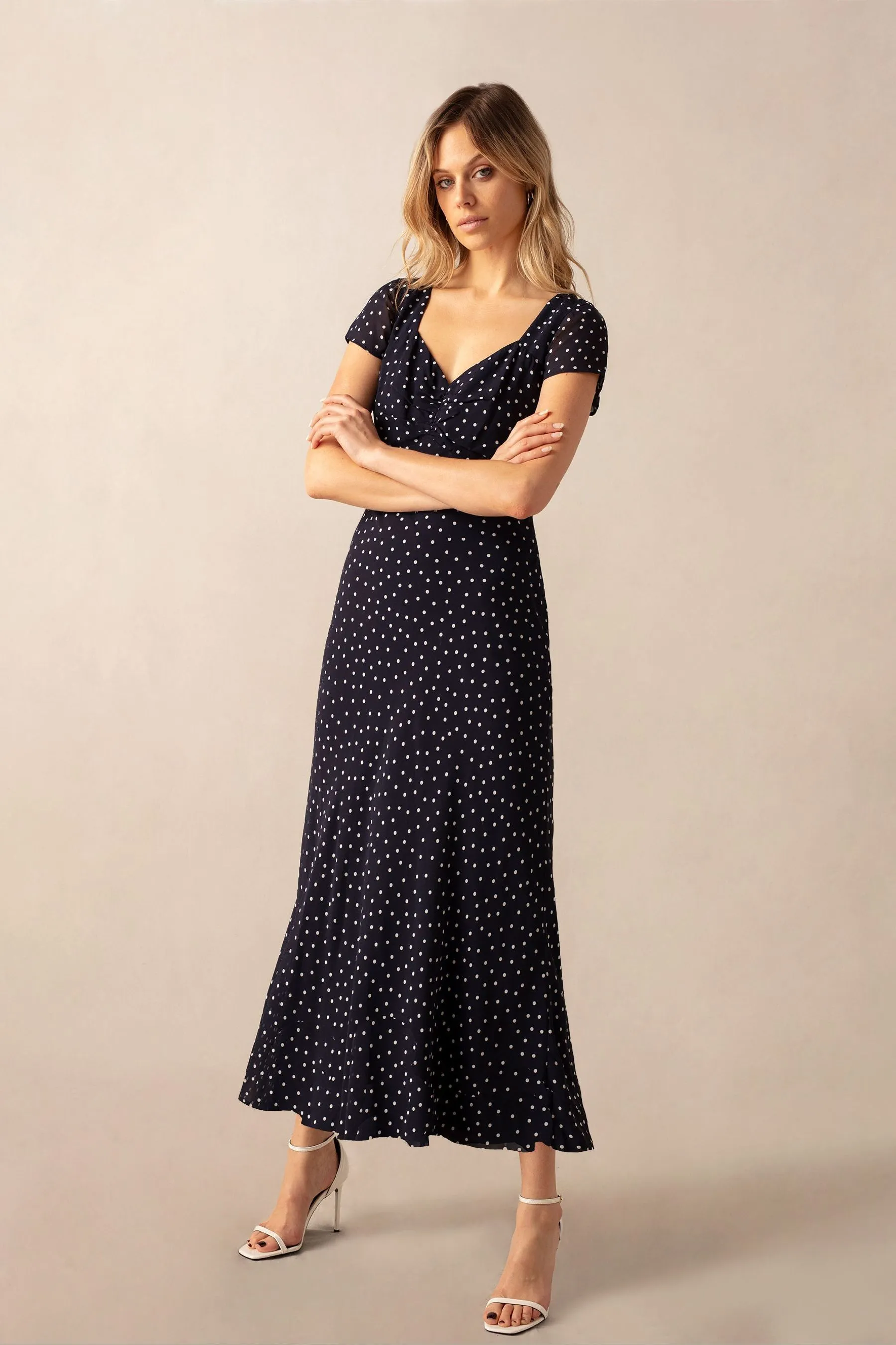 Ro&Zo Blue - Spot Print Sweetheart Neckline Midi Dress